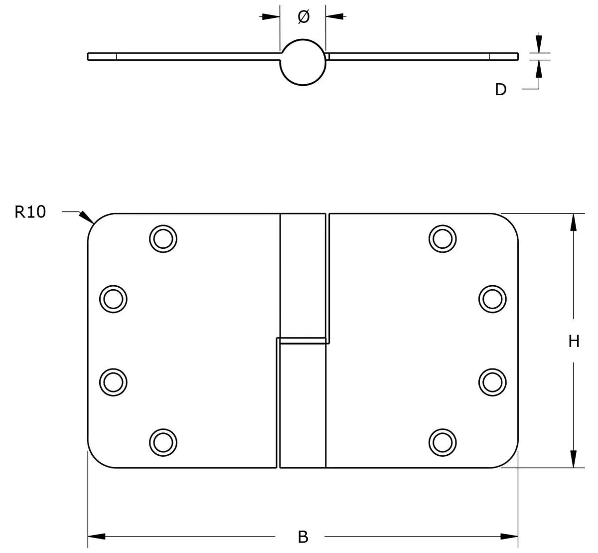 Dulimex DX kantellaaf kogelstiftpaumelle 125x89 mm technische tekening met afmetingen