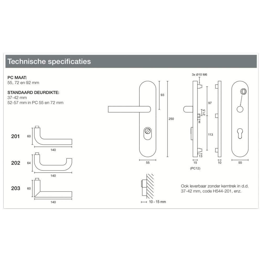 Hafi Private Line veiligheidsbeslag model 201 kruk/kruk RVS geborsteld - technische maattekening