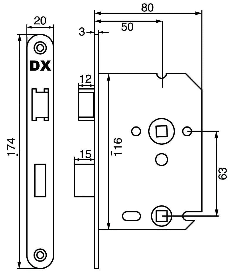 Dulimex WC-/badkamerslot - technische tekening