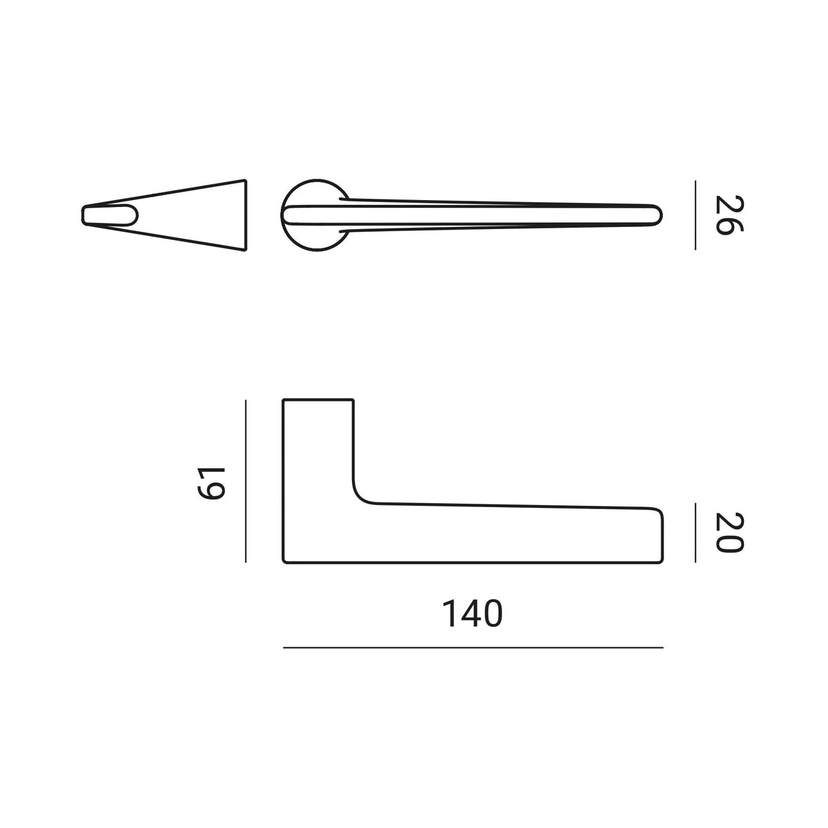 NUDA Lieve deurkruk technische maattekening