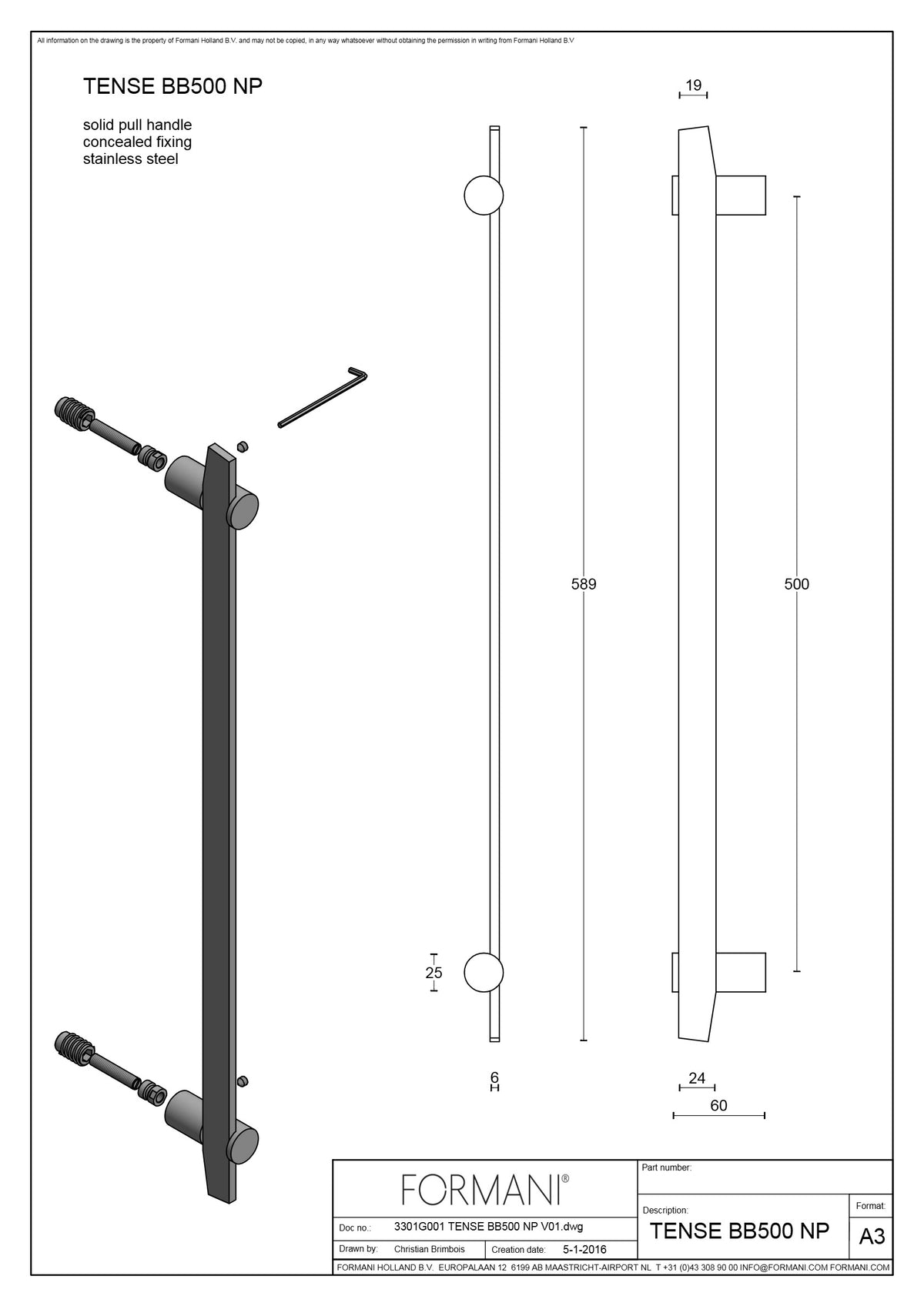 FORMANI BB500 voordeurgreep brons – detail