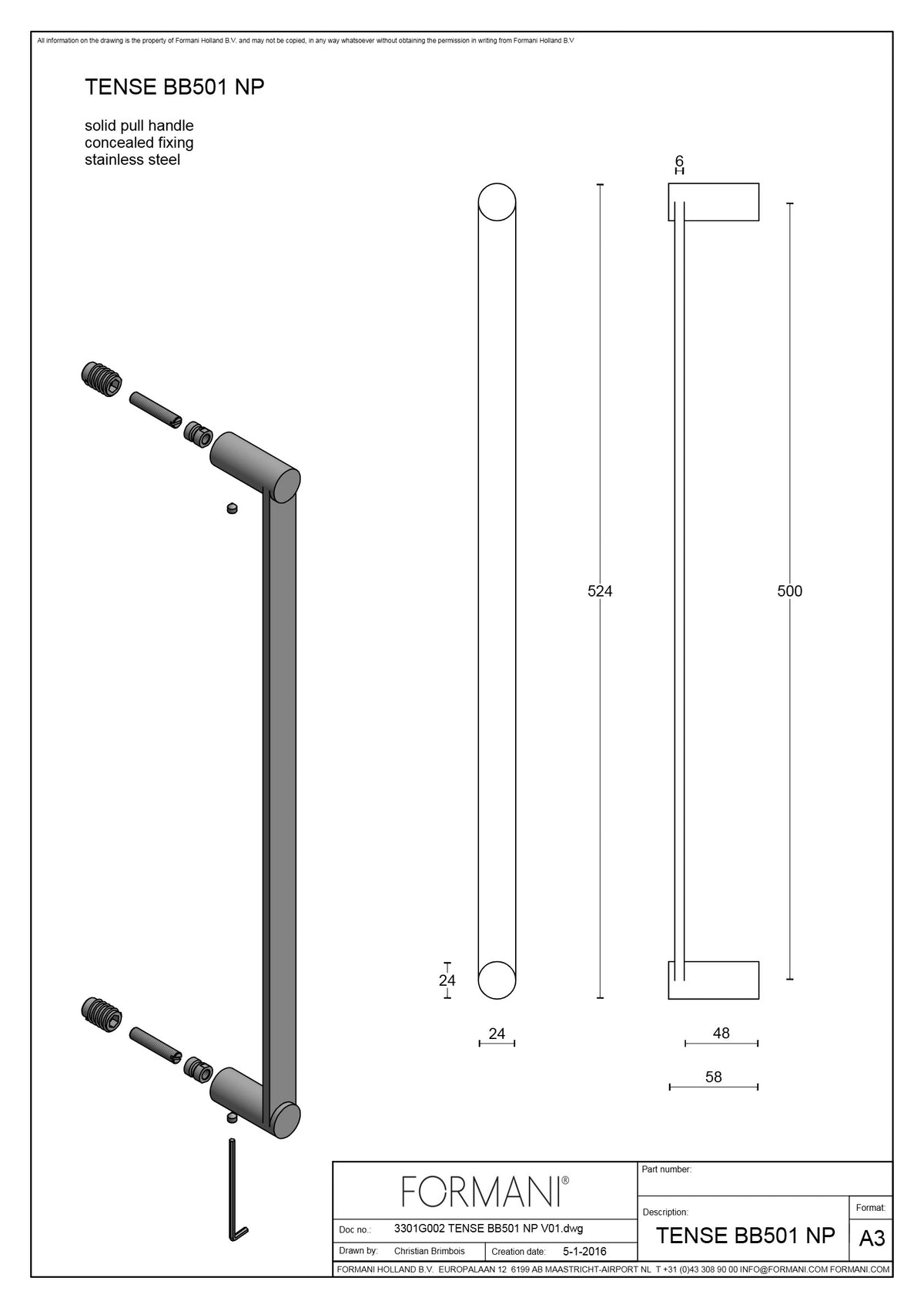 FORMANI BB501 NP voordeurgreep brons – detailfoto