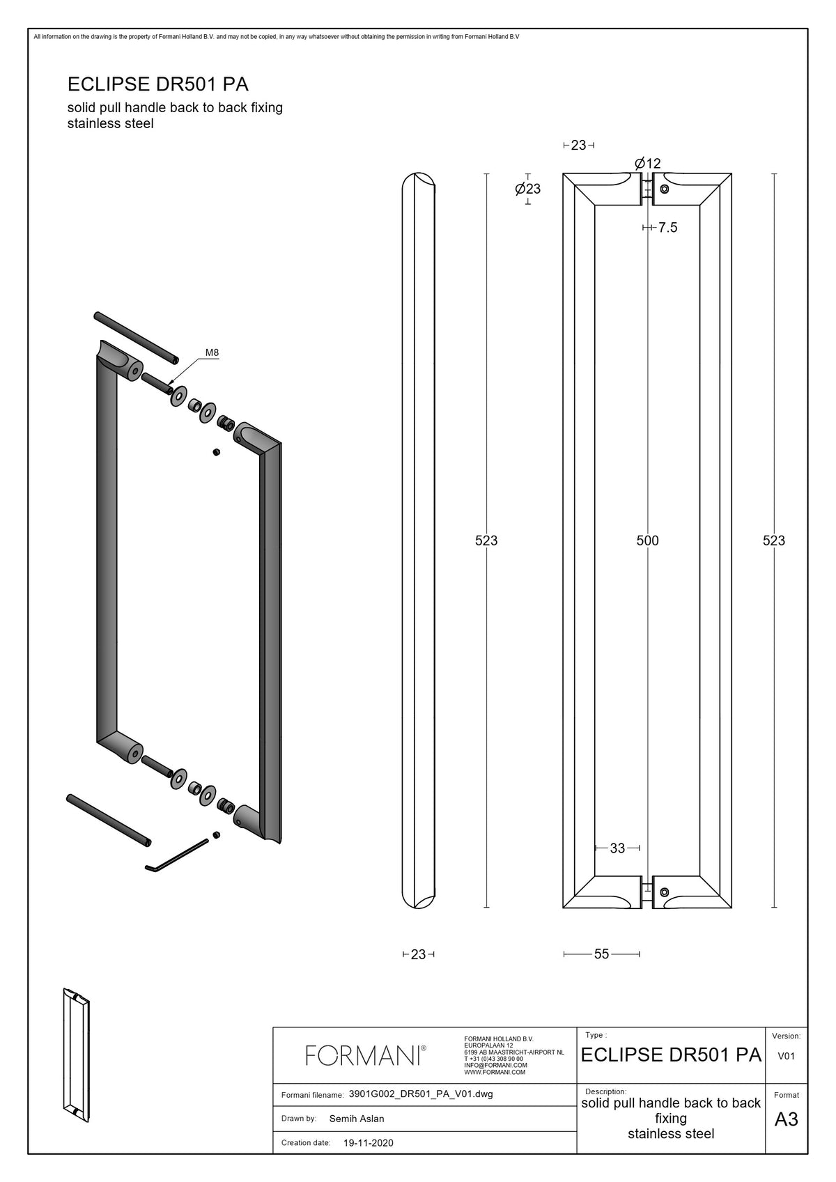FORMANI DR501 PA voordeurgreep PVD licht brons – detail