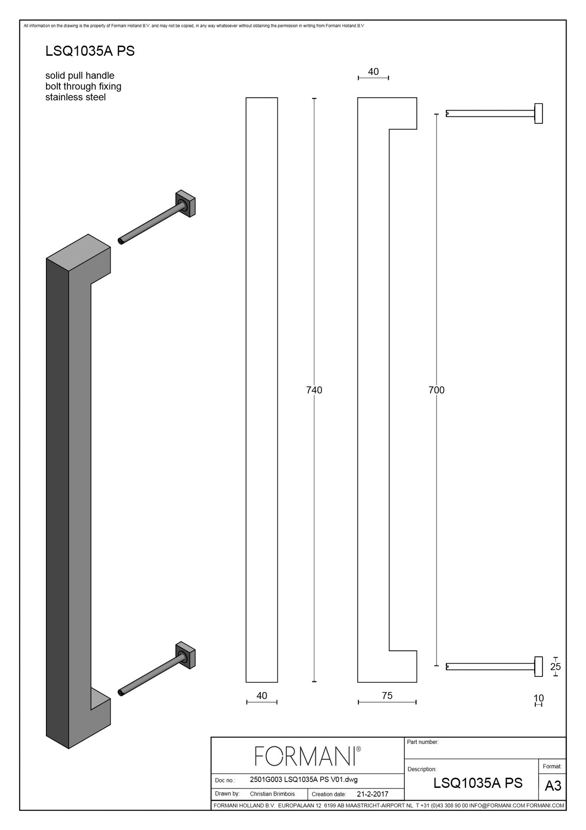 Formani LSQ1035A PS voordeurgreep mat zwart detail