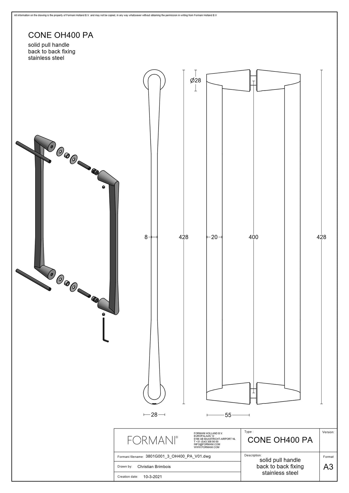FORMANI OH400 PA set voordeurgrepen PVD mat zwart – detailfoto
