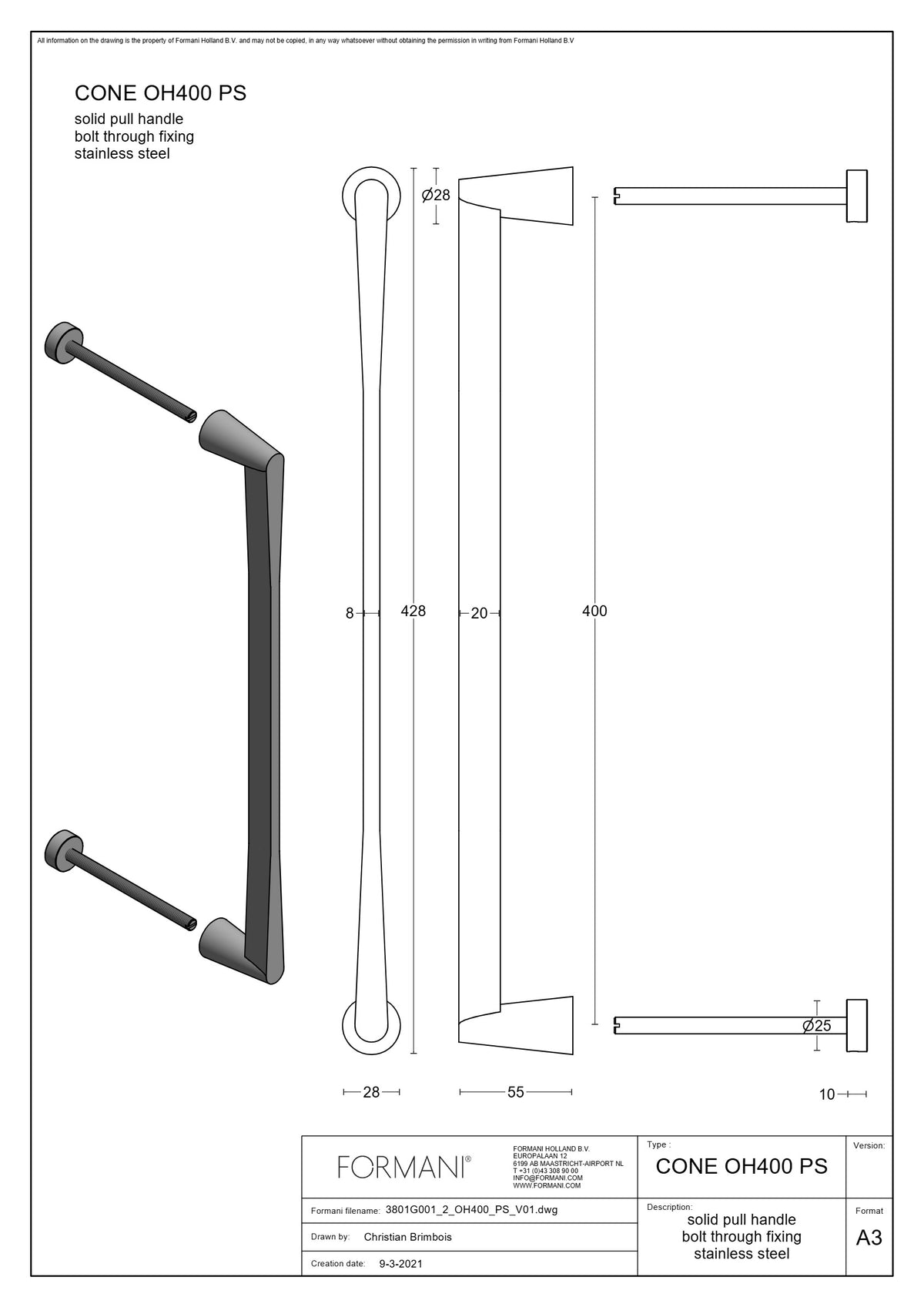 FORMANI OH400 PS voordeurgreep PVD mat zwart – detailfoto