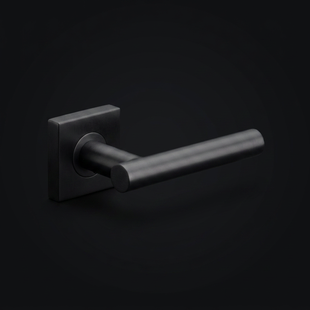 FORMANI deurkruk BASIC LB7-19BSQR53 op vierkant rozet in PVD gunmetal – detailweergave
