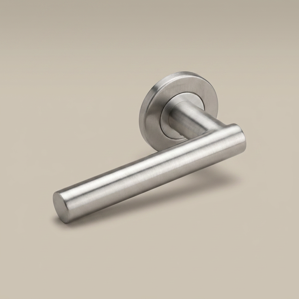 FORMANI deurkruk BASIC LB7L-19 op ronde rozet in mat RVS – detailweergave