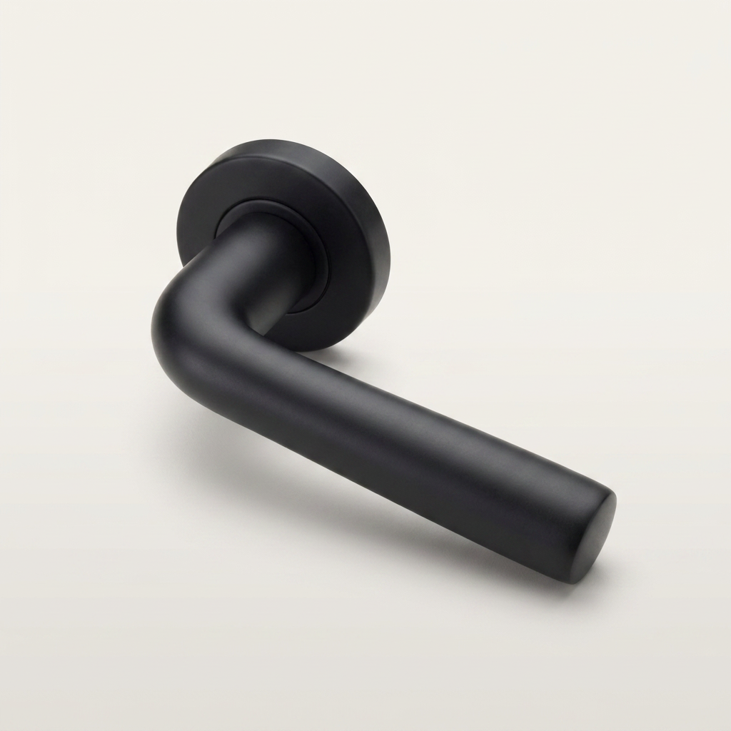 FORMANI deurkruk BASIC LB10 op ronde rozet in mat zwart – detailweergave