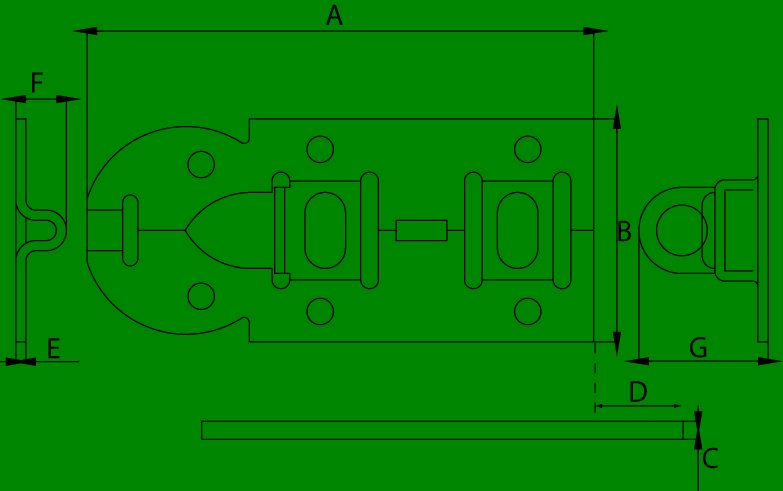 DX hangslotrolschuif 140 mm verzinkt staal – technische tekening