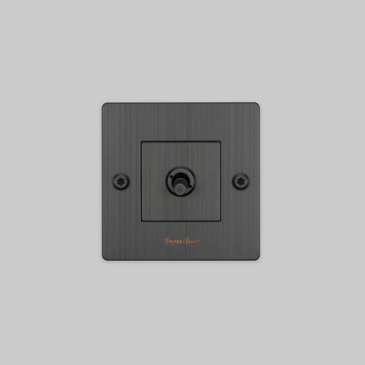 Buster + Punch lichtschakelaar tuimelschakelaar linear smoked bronze met logo zijaanzicht