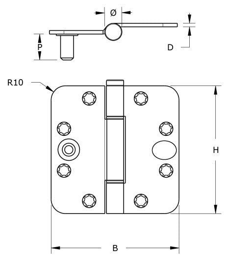 Dulimex glijlagerscharnier kantelaaf RVS 150x89 mm - vooraanzicht