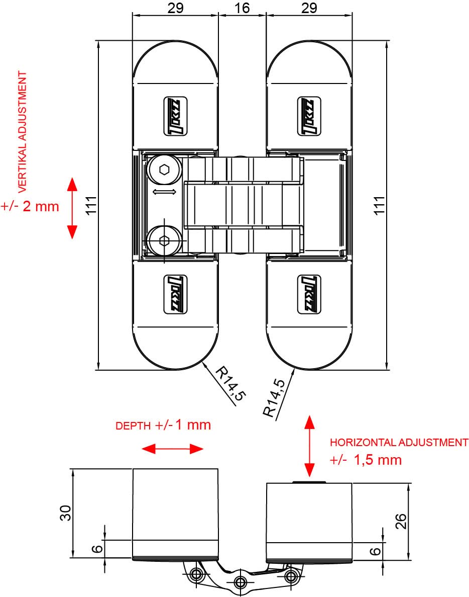 Dulimex TKZ Esprit onzichtbaar scharnier 3D verstelbaar – detail