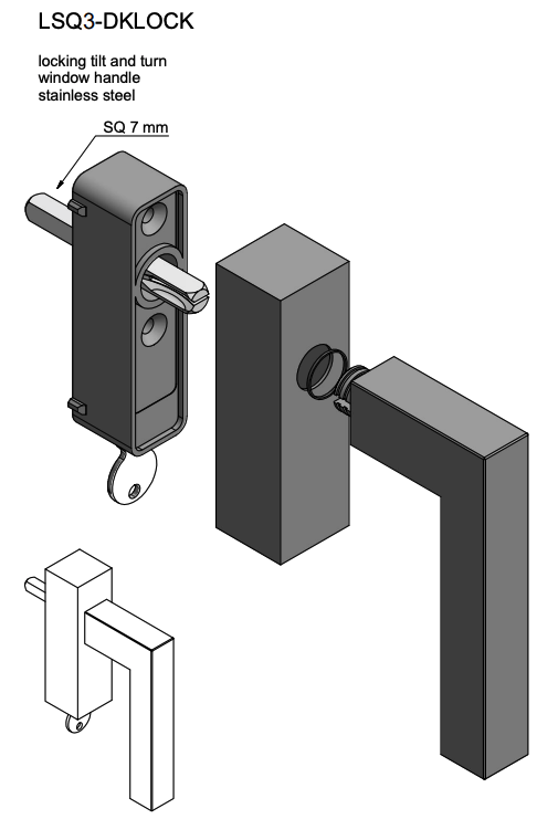 FORMANI LSQ3-DKLOCK draaikiepgarnituur mat roestvast staal detail