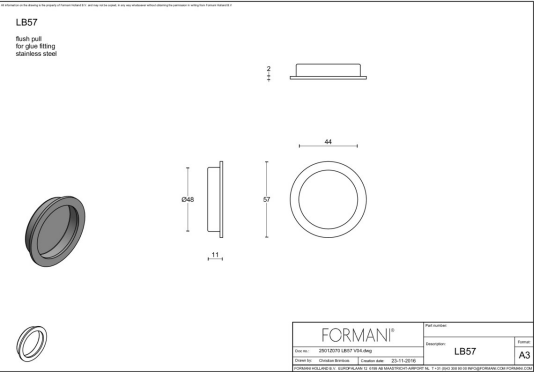 Formani schuifdeurkom LB57_T messing ongelakt detailfoto