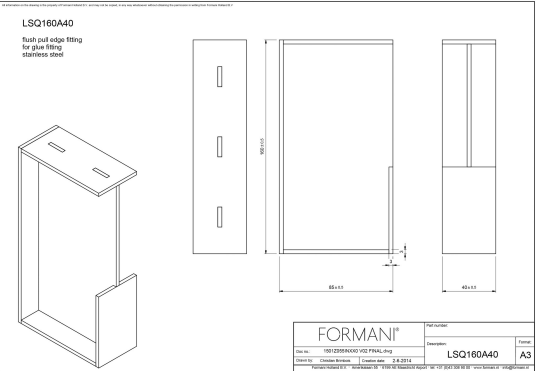 Formani schuifdeurkom LSQ160/40 roestvast staal vooraanzicht