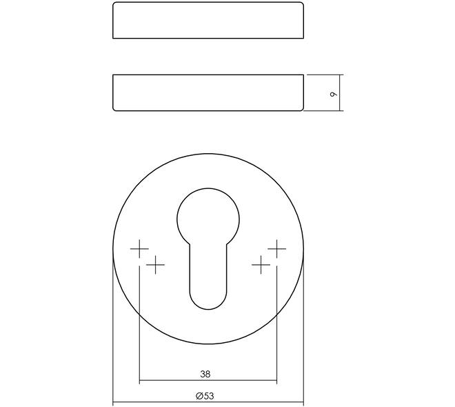 Intersteel Q cilinderrozet verdekt ø53x9mm PVD messing – detail