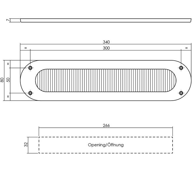 Intersteel tochtwering ovaal 340x80mm messing getrommeld detail