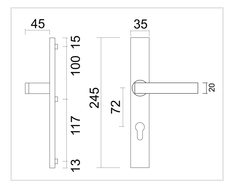 HDD Pro Veiligheidsgarnituur rechthoek kruk/kruk geborsteld 72mm – detail