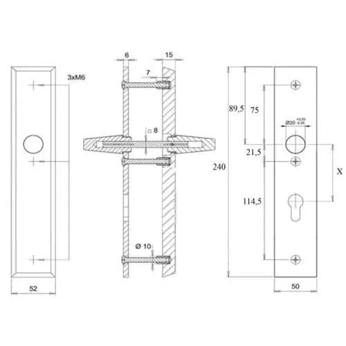Dieckmann Alpha D7008 achterdeurbeslag – maattekening met afmetingen