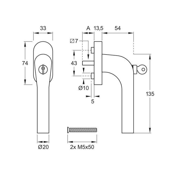 Artitec Mi Satori draaikiepsluiting Lido in rvs mat geborsteld – detail