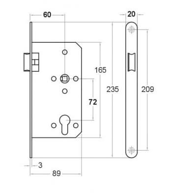 Artitec magneet loopslot RVS maattekening met afmetingen