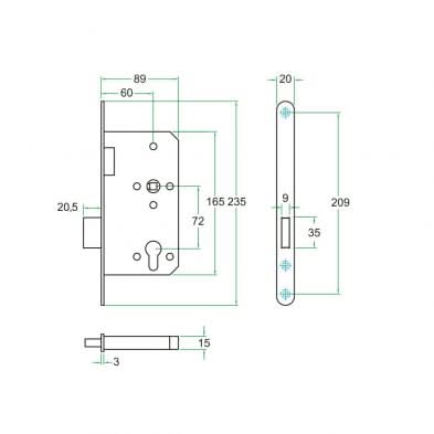 Artitec Kastslot Zwart PC72 mm KL3 maattekening