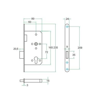 Artitec kastslot zwart maattekening met afmetingen