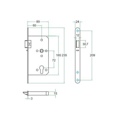 Artitec centraalslot zwart maattekening met afmetingen
