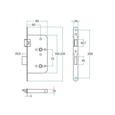 Artitec toiletslot RVS maattekening met afmetingen