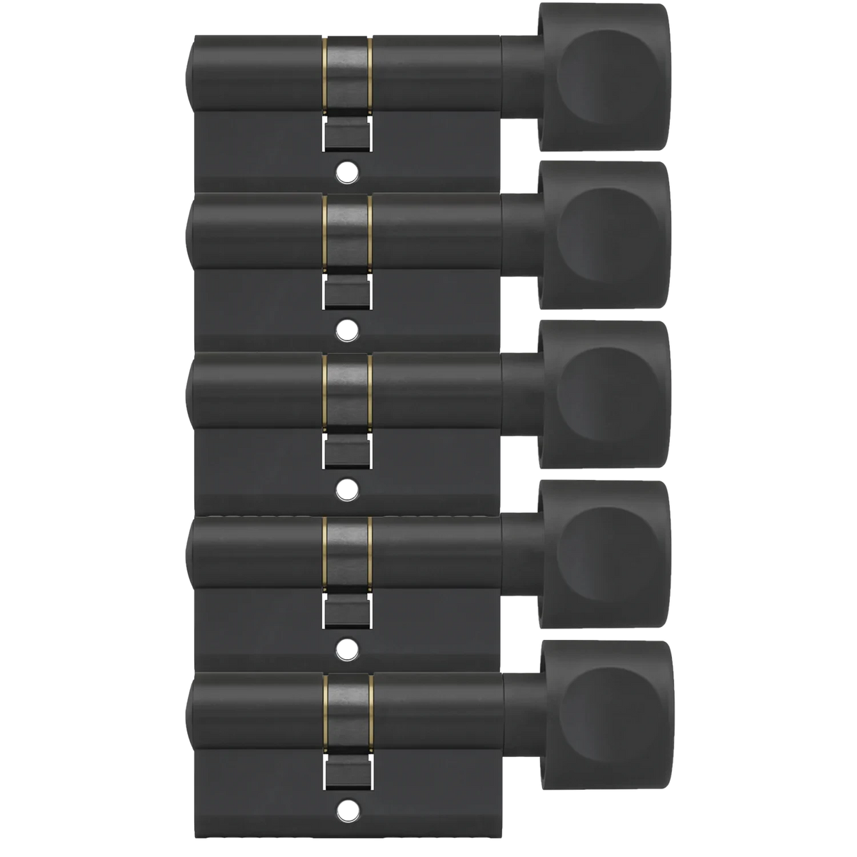 DOM Plura knopcilinder mat zwart – set van 5 gelijksluitende cilinders
