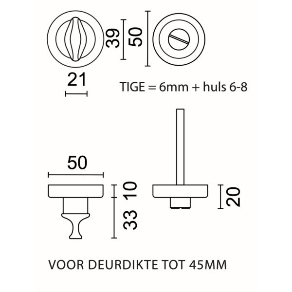 HDD Pro WC-garnituur ronde draairozas in inox look detail