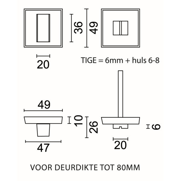 HDD Pro WC-garnituur Square 48 mm Inox Look – detailfoto
