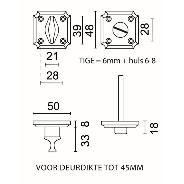 HDD Pro WC-garnituur Square Retro 50 mm inox look – detail