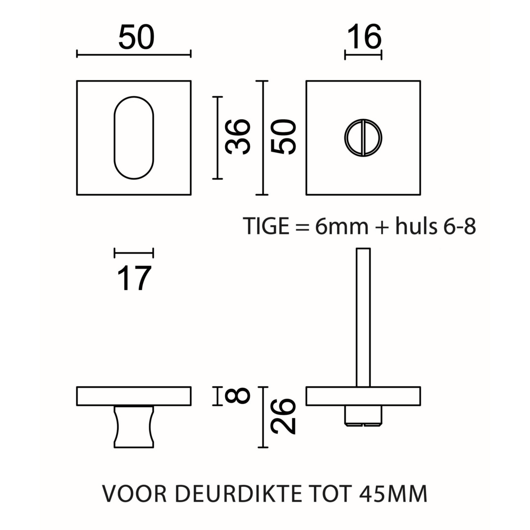 HDD Pro WC-garnituur Square Shape inox geborsteld (zonder rood/wit) – detail