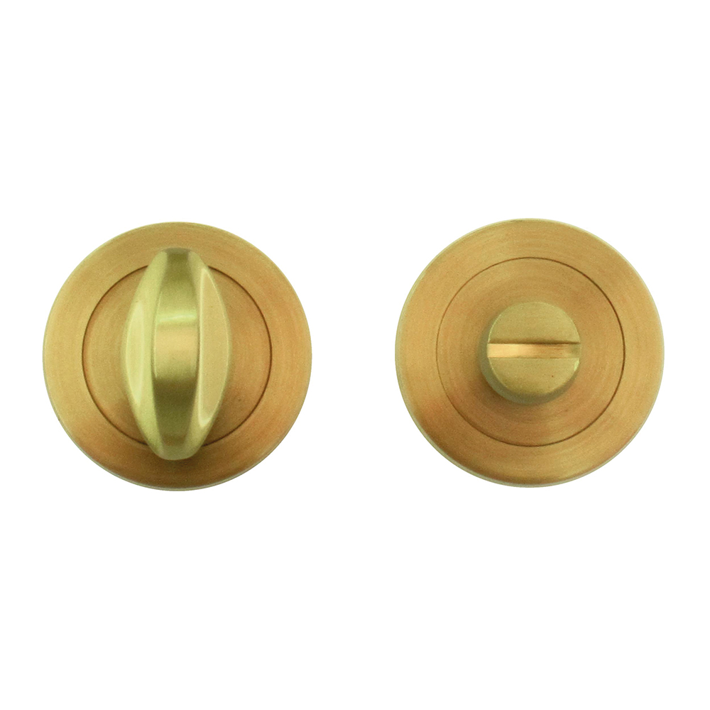HDD Pro WC-garnituur rond met draairozas in mat messing, vooraanzicht