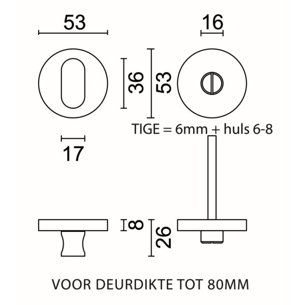 HDD Pro WC garnituur rond Shape Inox Plus geborsteld RVS zonder rood/wit met tige 120 mm detail