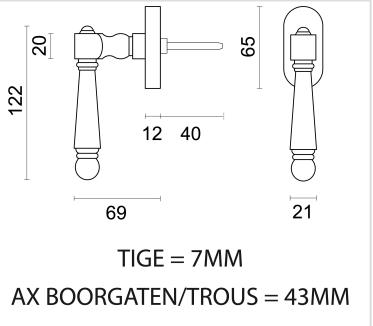 HDD Pro Rubens raamkruk Zwart – technische tekening met maten