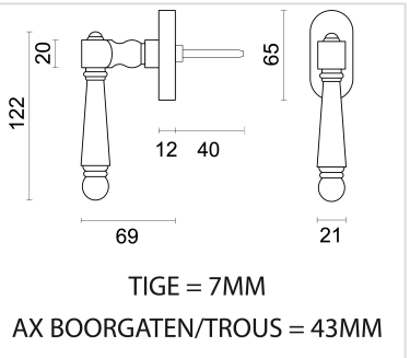 HDD Pro Rubens raamkruk Inox Look – technische tekening met maten