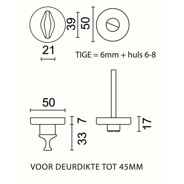 HDD Pro wc-garnituur rond klikrozet inox look 50 mm detail