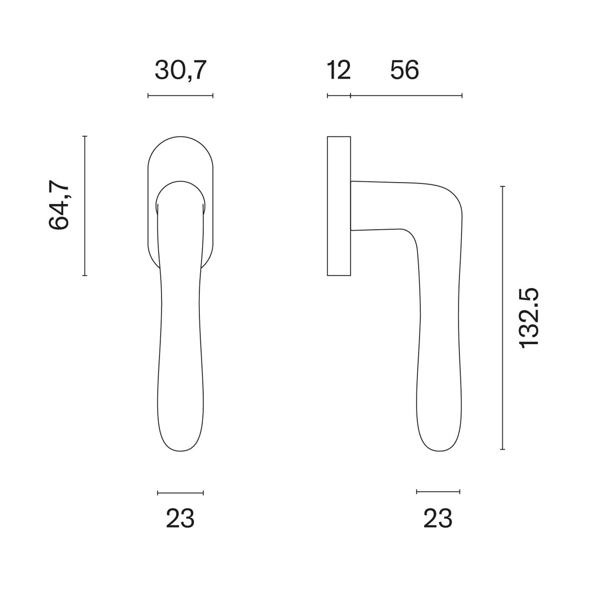 Aprile raamkruk Cynia R technische maattekening