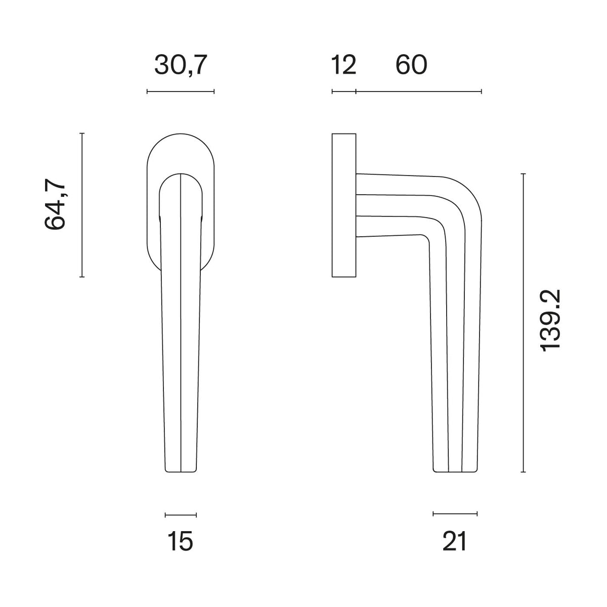 Aprile raamkruk Funkia R technische maattekening