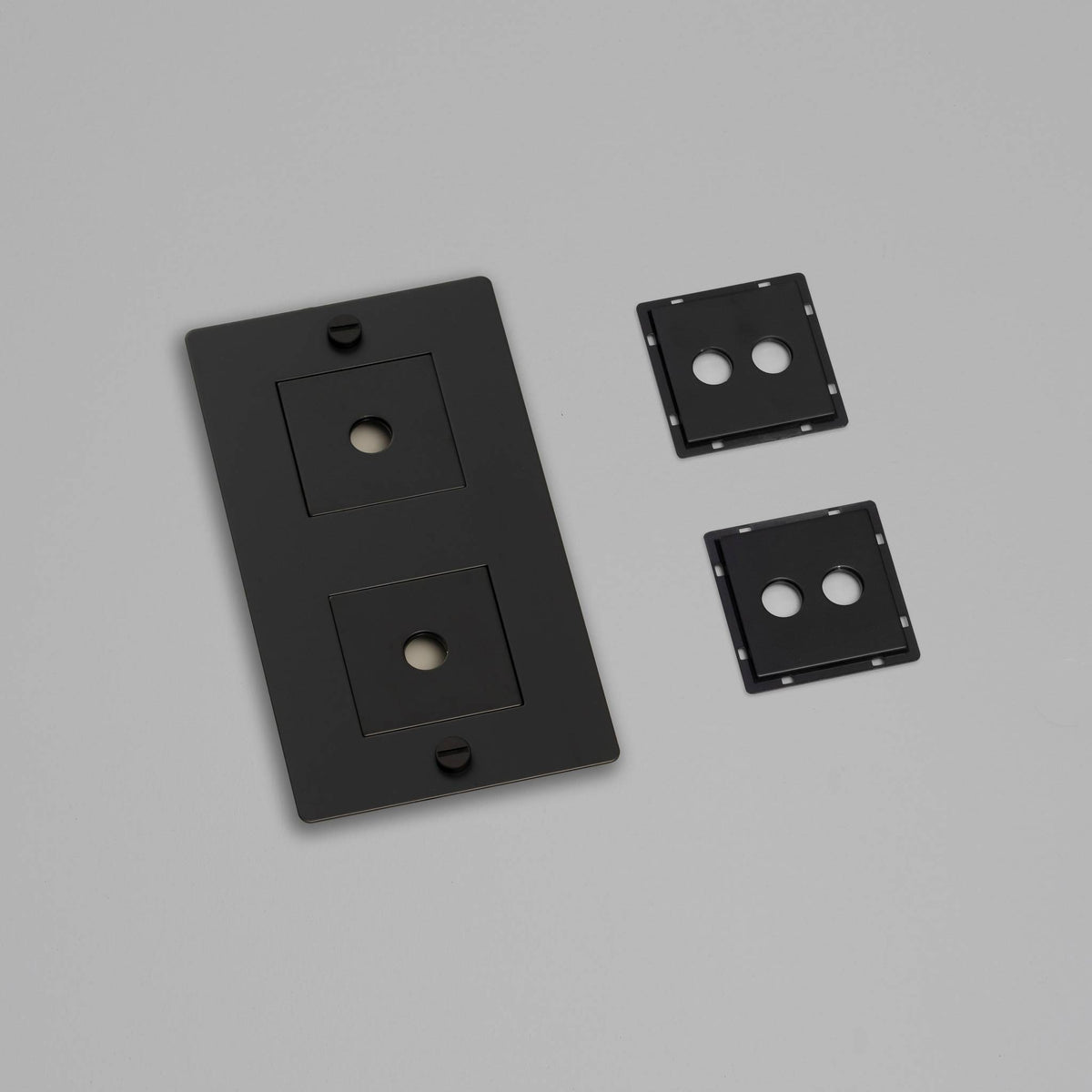Buster + Punch afdekplaat 2-voudig verticaal met coin-screw details, detailopname