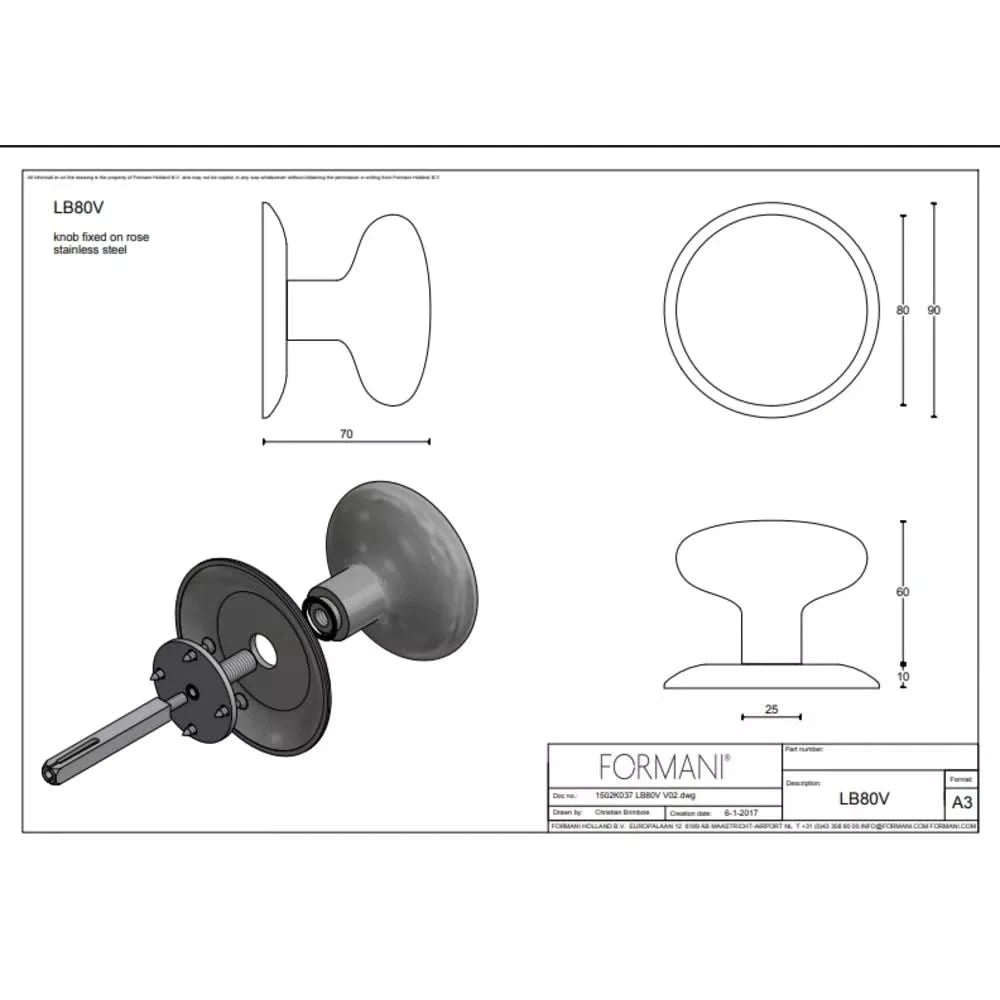 Formani voordeurknop LB80V op rozet mat zwart – detail