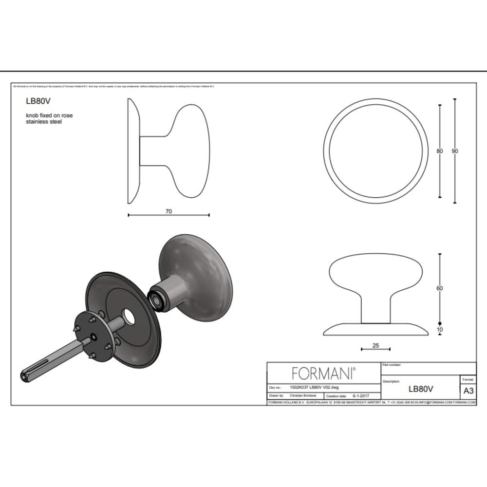 Formani voordeurknop LB80V op rozet rvs gepolijst – detail