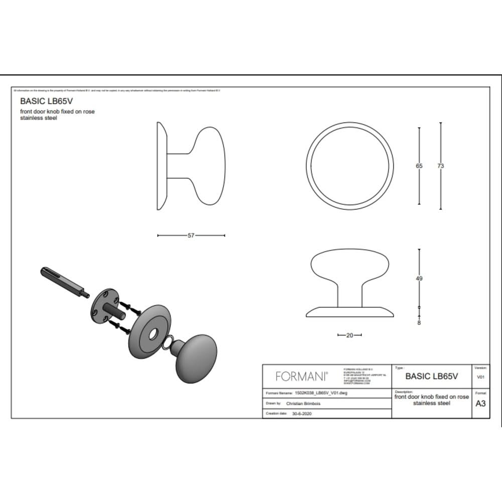 Formani voordeurknop LB65V op rozet pvd gunmetal – detail