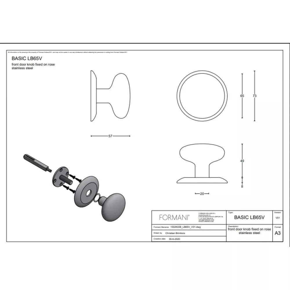 Formani voordeurknop LB65V op rozet mat zwart – detail