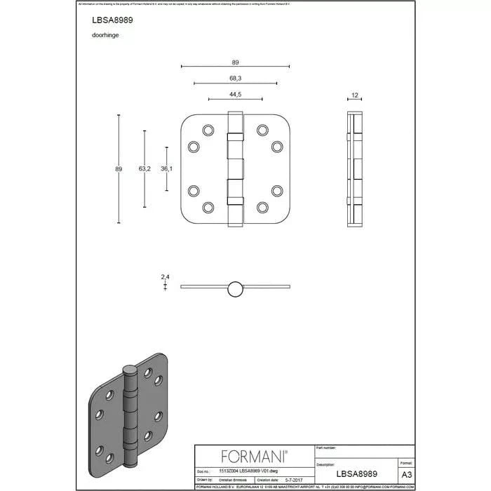 Formani Basics kogellagerscharnier 89x89 mm brons - detailweergave