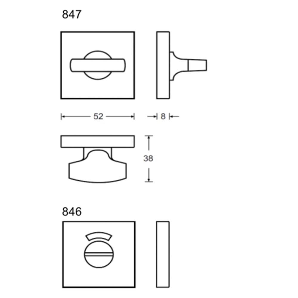 Hafi Private Line WC-sluiting vierkant rozet RVS geborsteld – technische maattekening