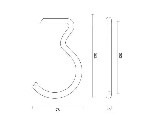 HDD Pro huisnummer 3 messing gepolijst rond 130 mm – detail